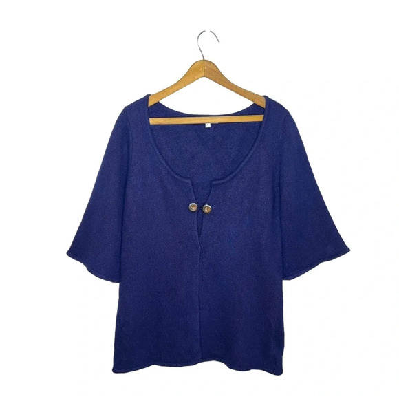 Bryn Walker Wool Blend Cardigan Sweater Medium Blue 2-Button Front Cozy Knit - Picture 3 of 10
